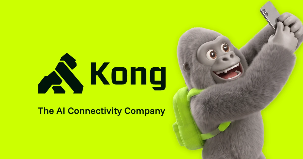 Kong-logo 'The AI Connectivity Company' met de gorillamascotte op zuurgroen