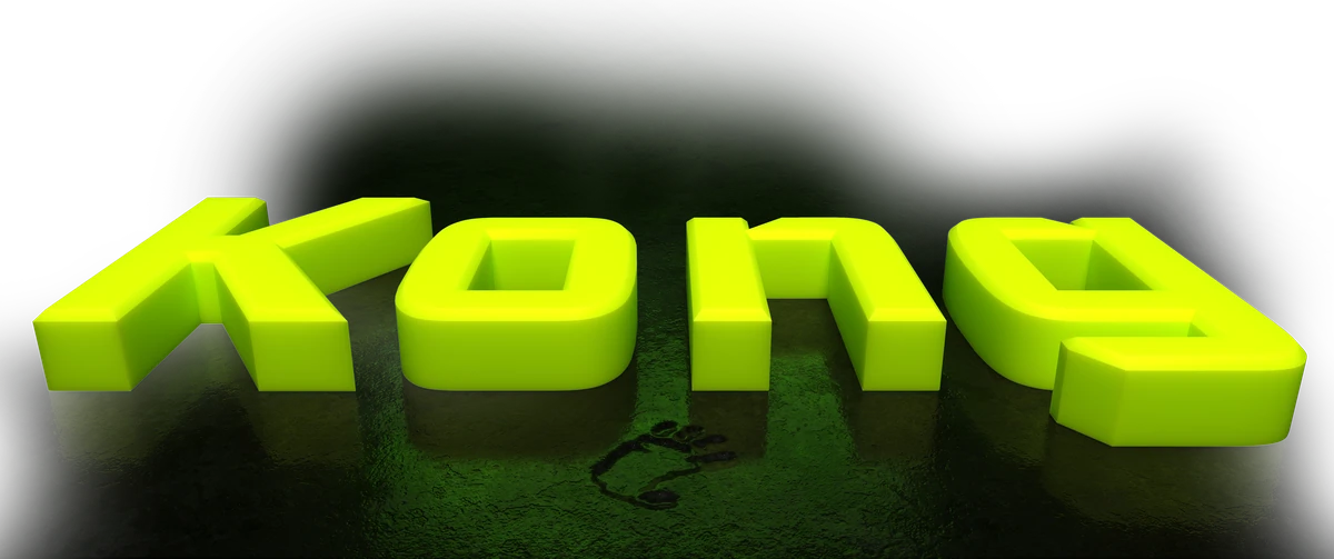 Opgeblazen zuurgroen 3D-Kong-woordmerk op zwart