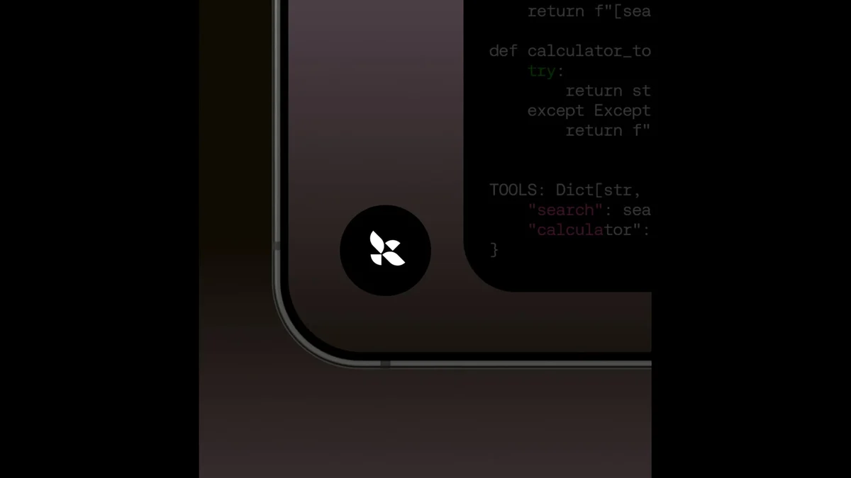 Close-up van een telefoonhoek met het LangChain-merk