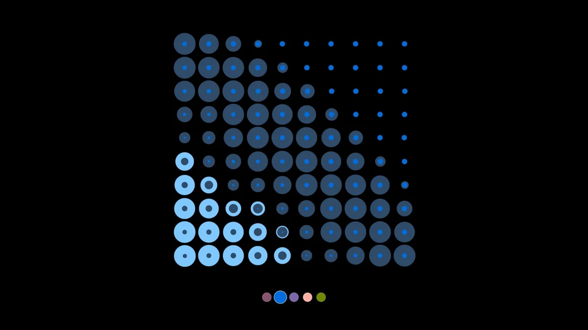 Blauwe dotmatrix-datagrafiek op zwart