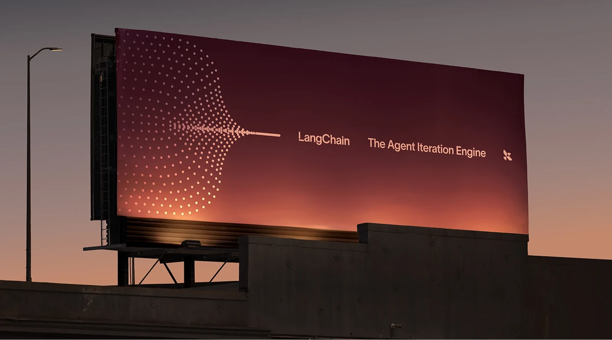 LangChain roadside billboard at sunset