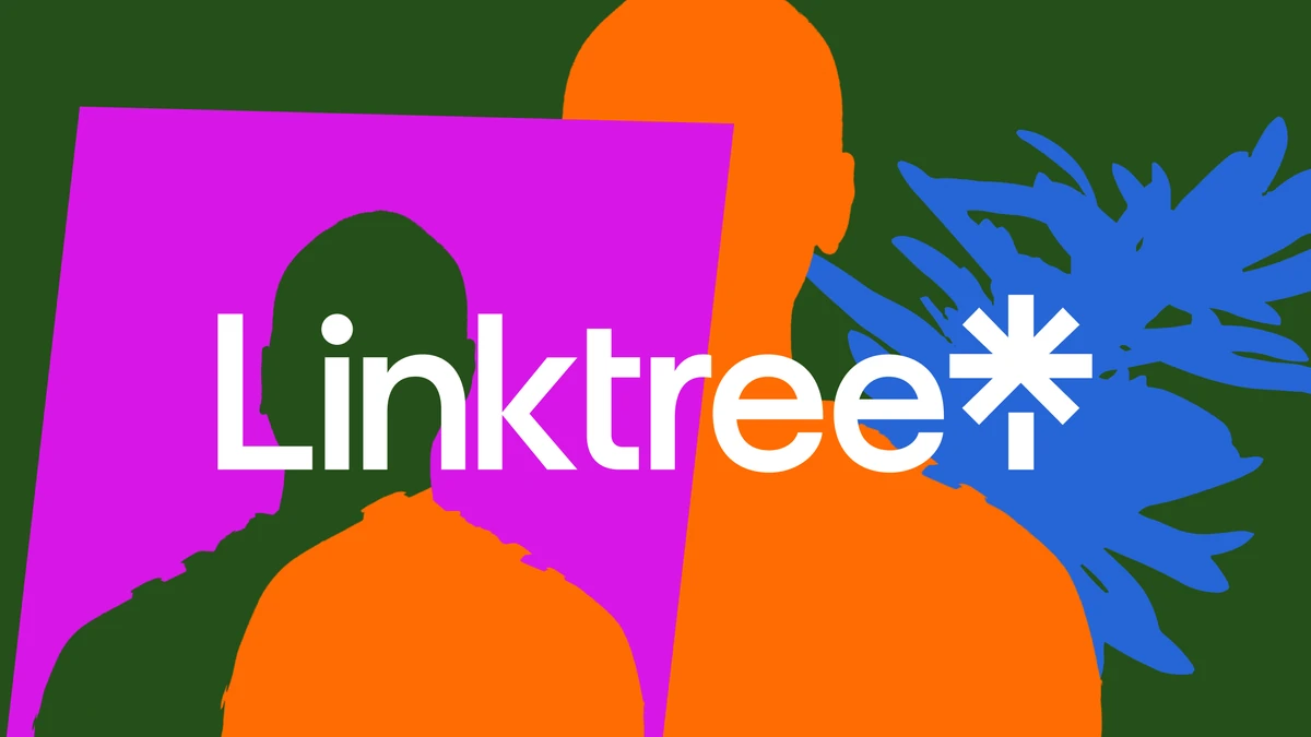 Linktree wordmark on a colourful illustration