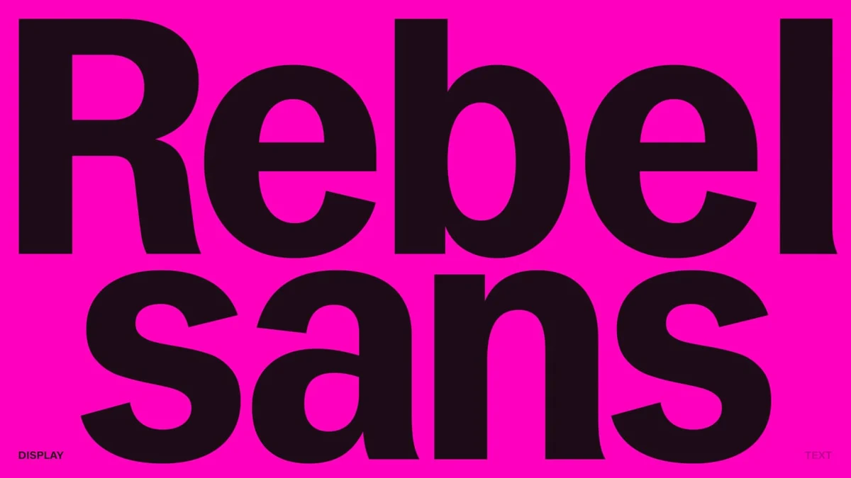 'Rebel sans' typeface title in black on magenta