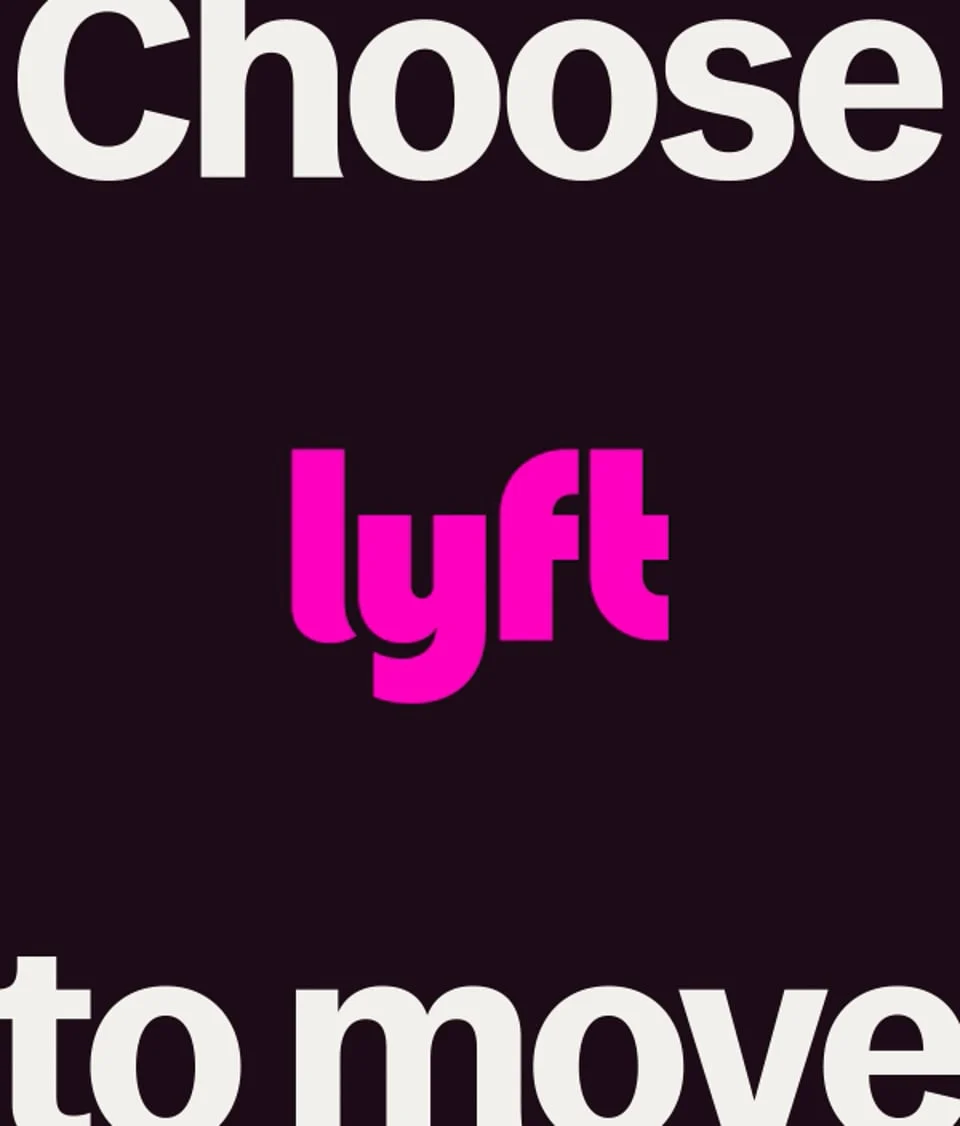 Lyft poster: 'Choose lyft to move' in pink on black