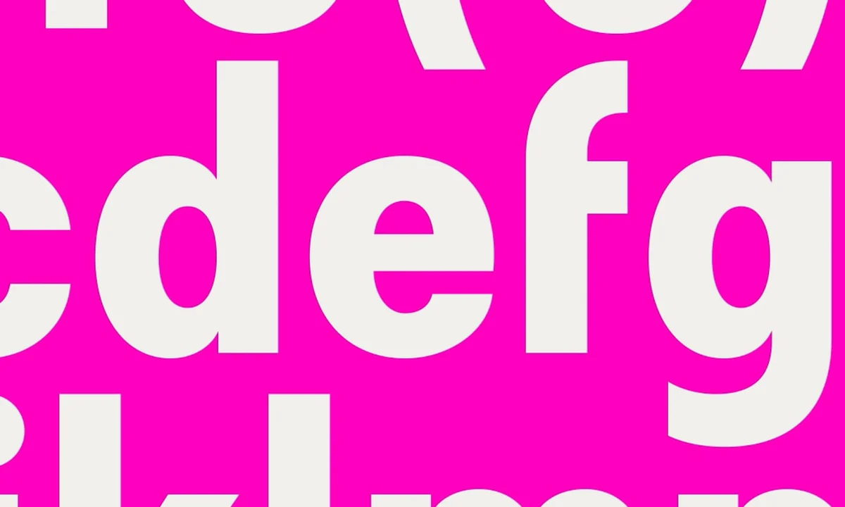 Lyft Rebel Sans lowercase letters in white on magenta
