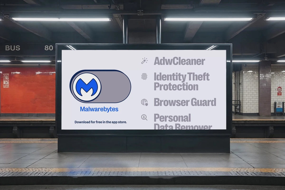Malwarebytes-productposter in een metrostation