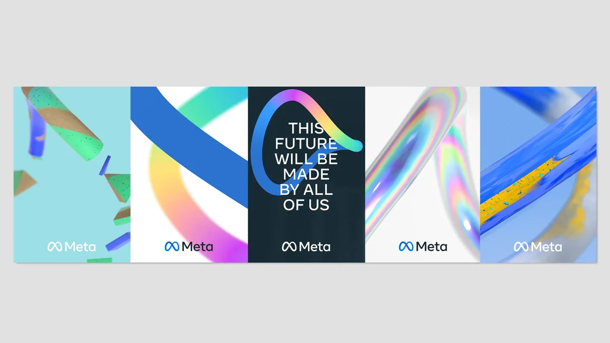 Meta campaign posters with colourful 3D infinity forms