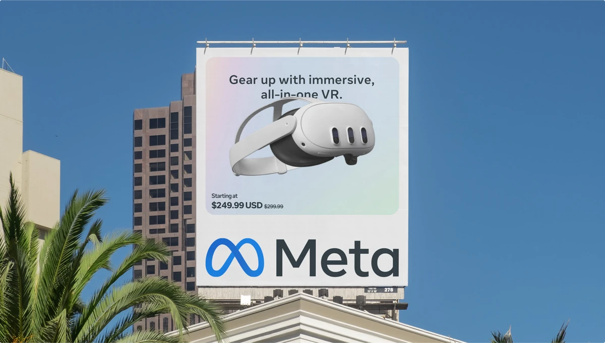 Meta billboard against a blue sky