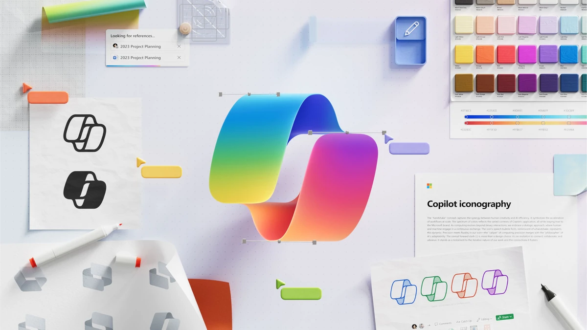Copilot 3D icon among colourful objects
