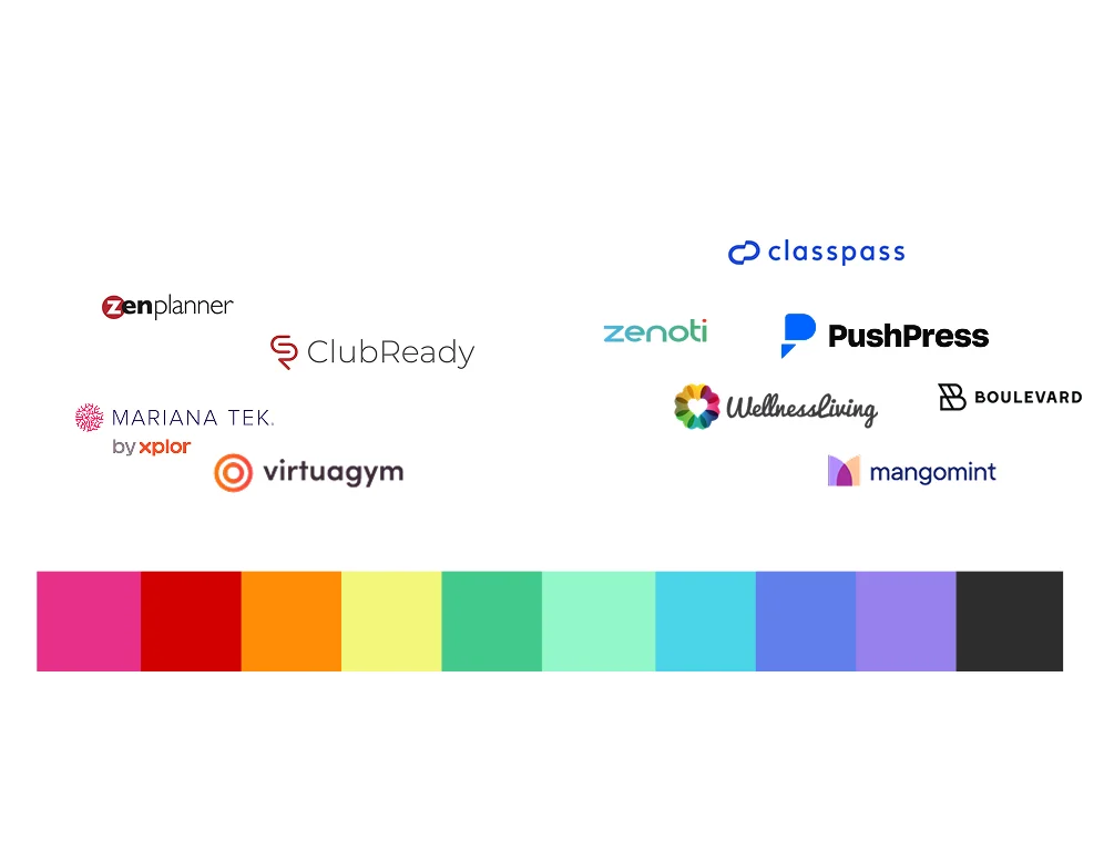 Logo's en kleuren van de Mindbody-merkenfamilie