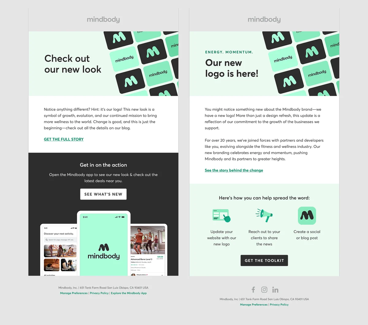 Mindbody-e-mail: 'Check out our new look'