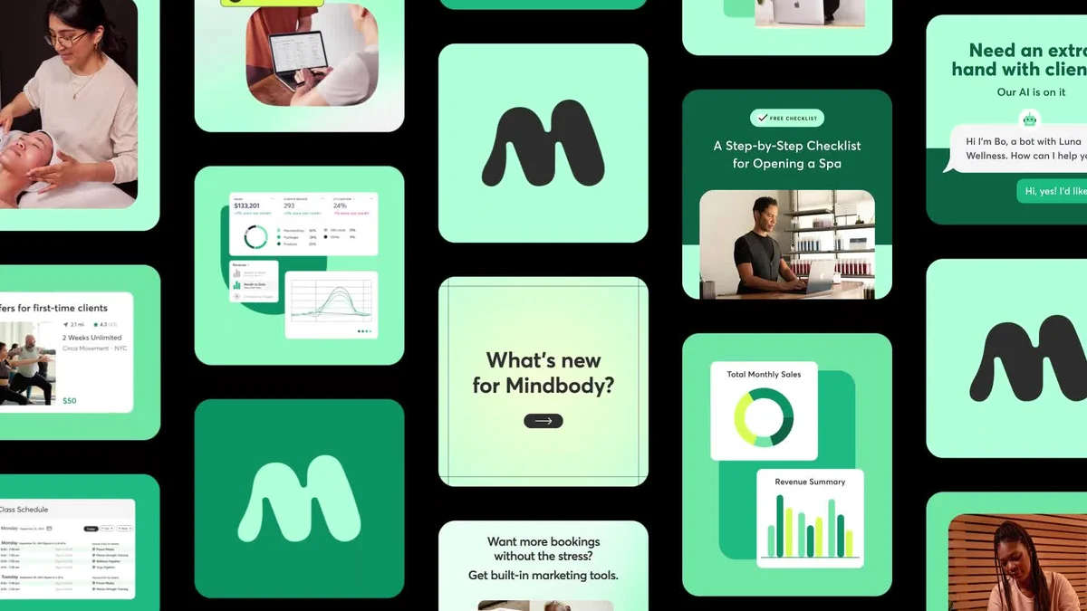 Mindbody-socialtegels op donkergroen