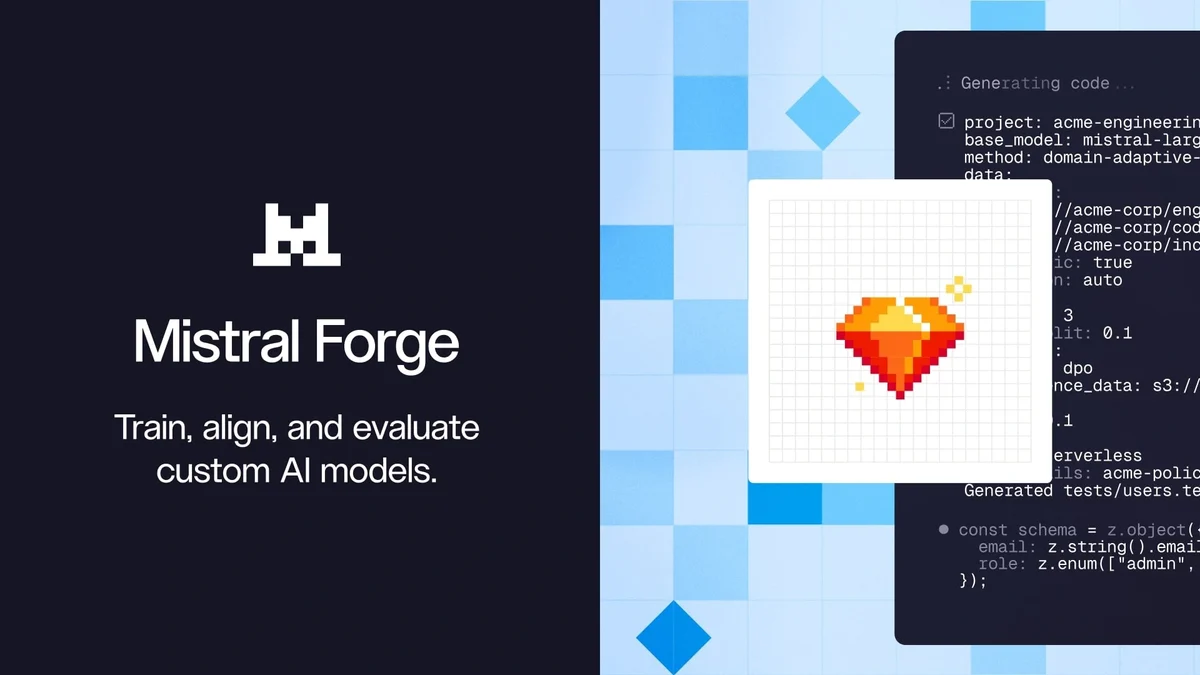 Mistral Forge product card with a pixel pattern
