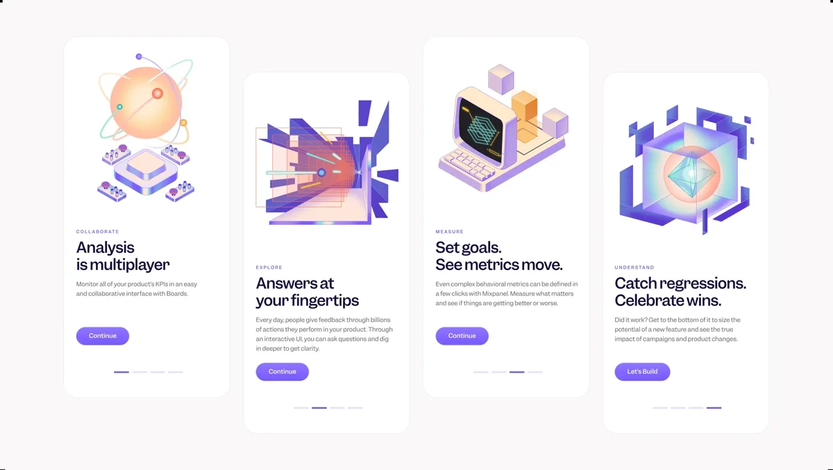 Mixpanel-websitekaarten met illustraties