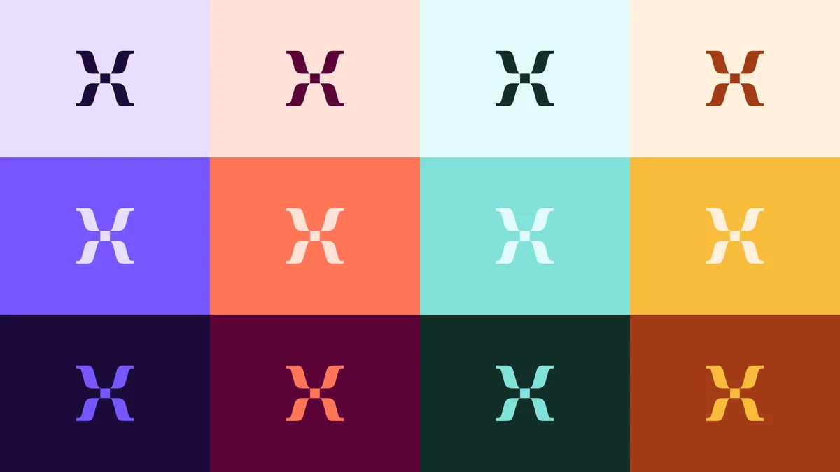 Mixpanel-X-symbool in een raster van kleurvarianten