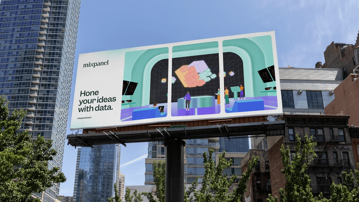 Mixpanel-billboard op een gebouw