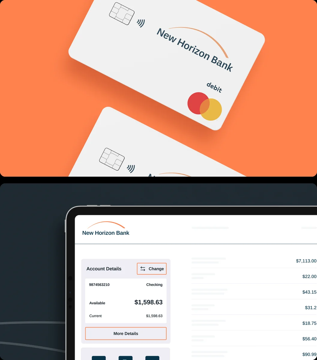 New Horizon Bank-kaart en scherm voor online bankieren
