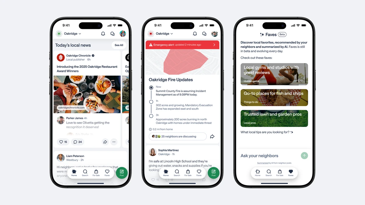 Nextdoor app feed screens on phones