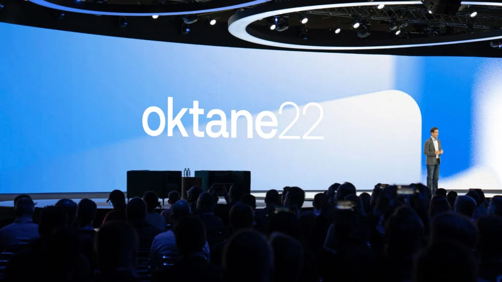 Oktane22 stage with a presenter