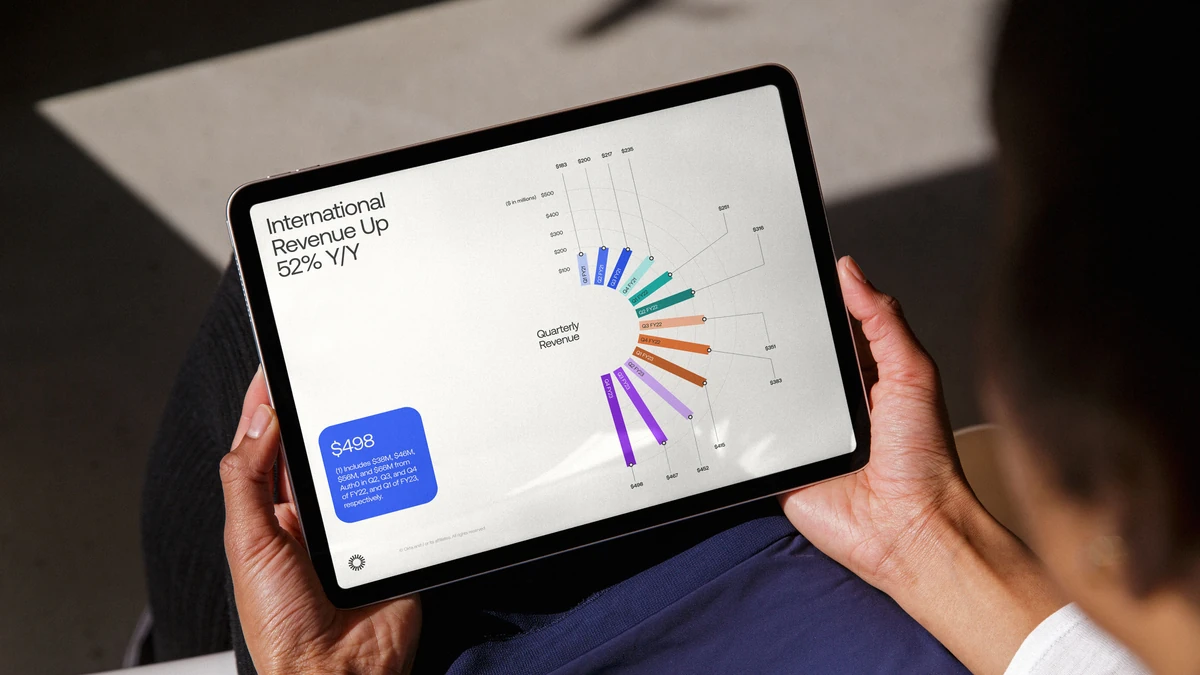 Okta dashboard on a tablet held in hands