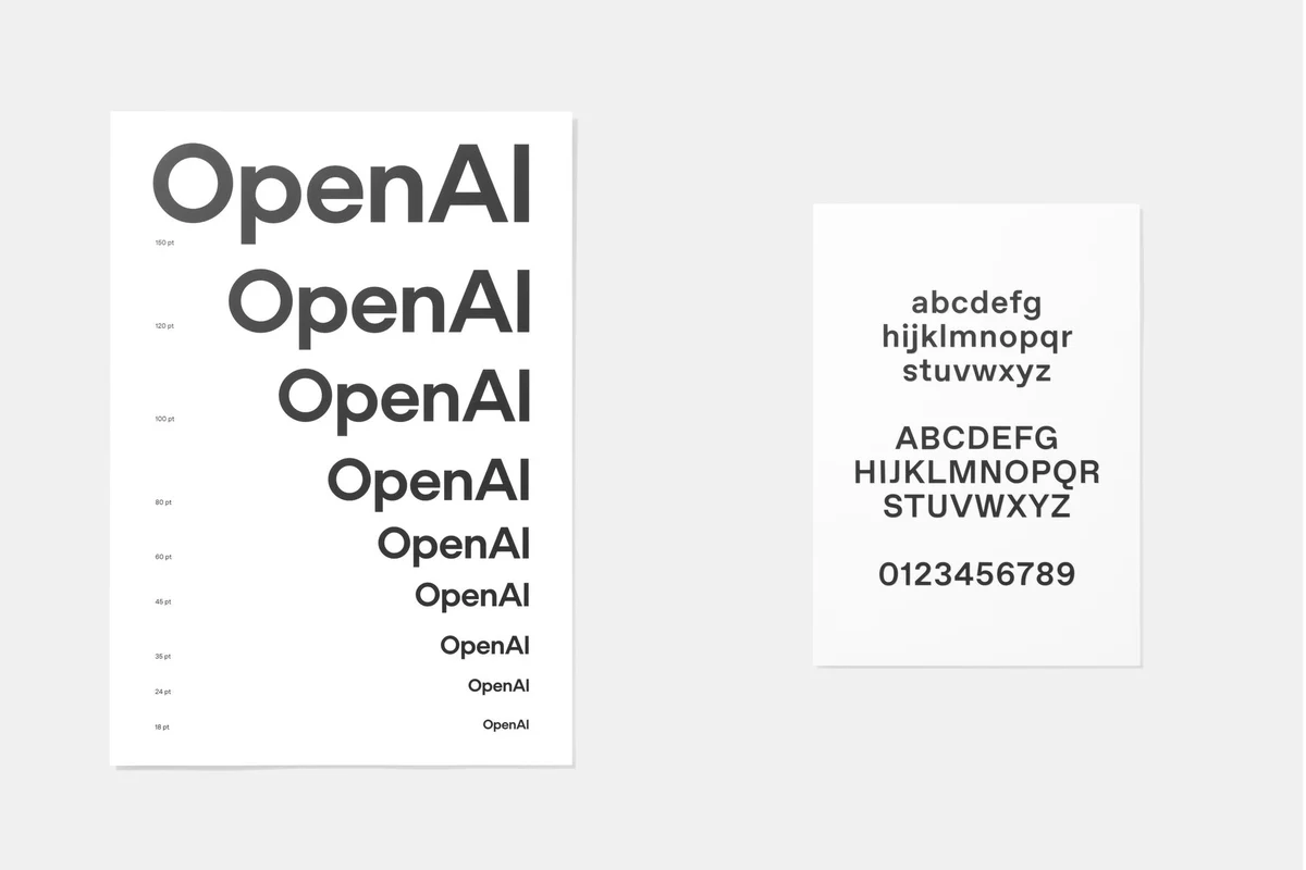 OpenAI Sans specimen: wordmark sizes and alphabet