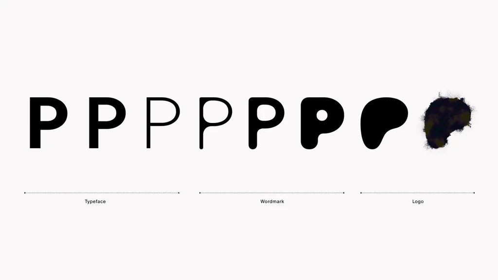 Row of Patreon 'P' glyph variations from the Dinamo custom typeface