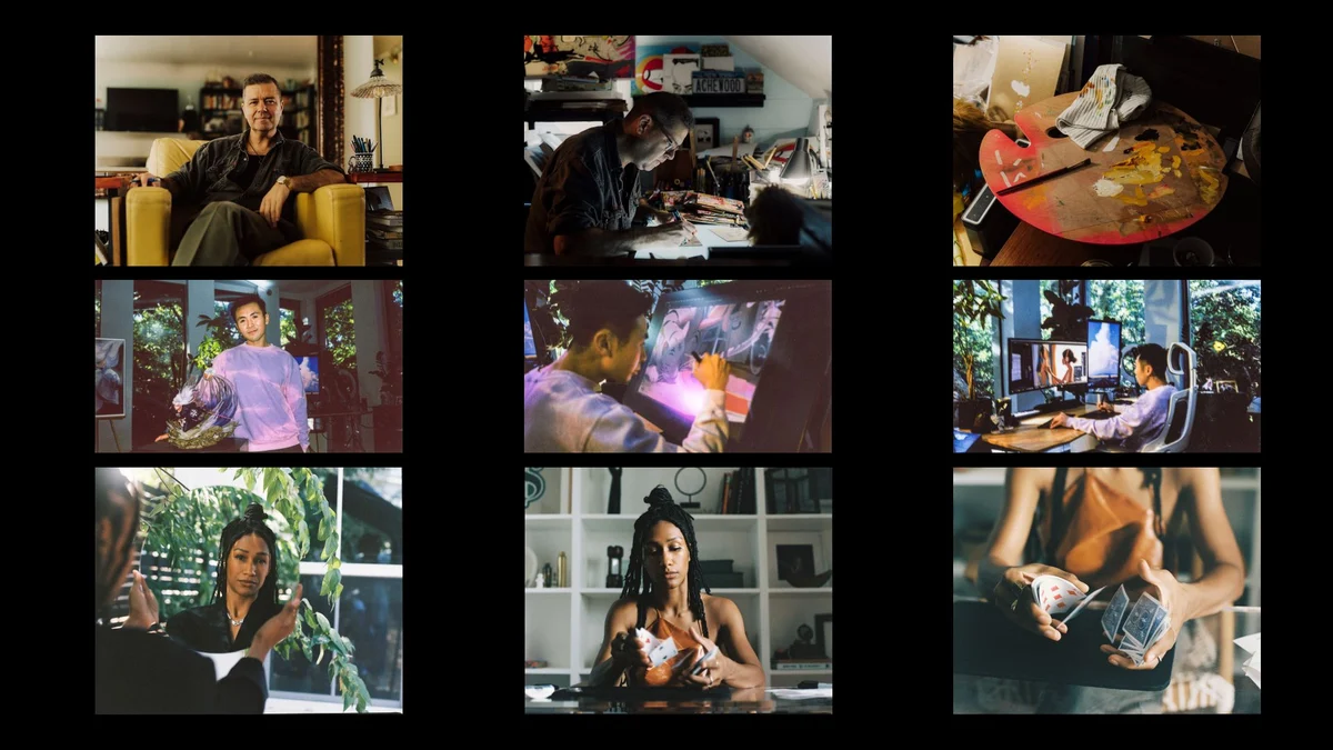 Grid of Patreon creator video stills on black