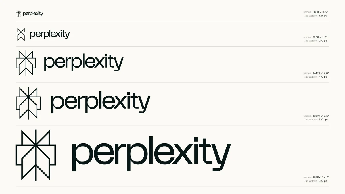Perplexity-logo's in formaten op gebroken wit