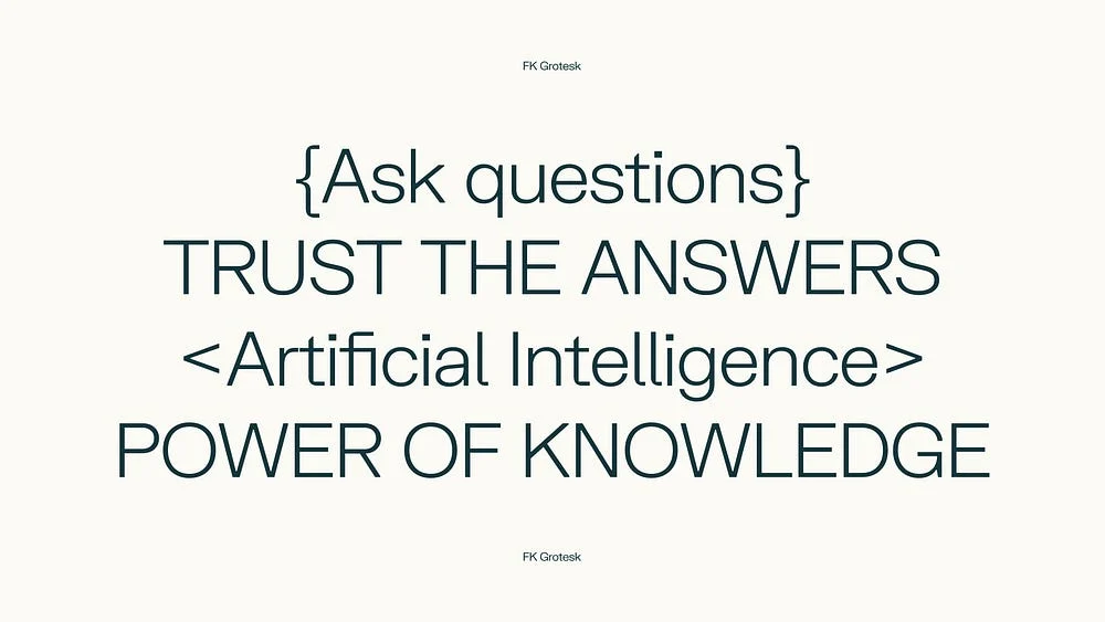Typografische Perplexity-poster: 'Ask questions, trust the answers'