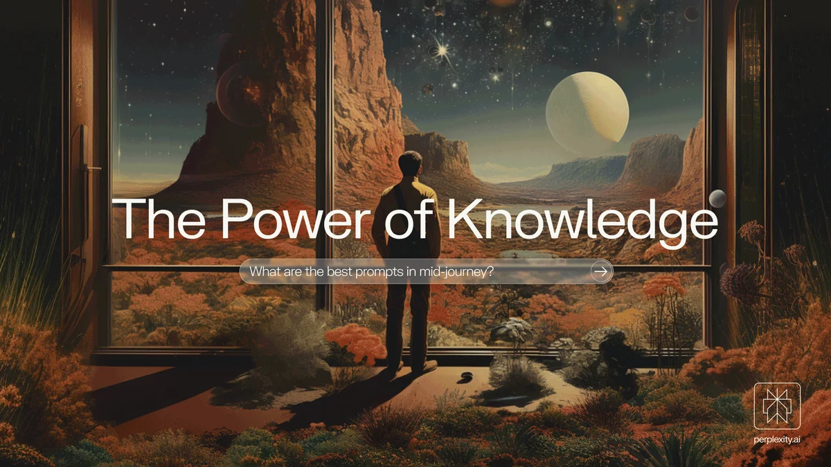 'The Power of Knowledge' boven een geschilderd woestijnlandschap