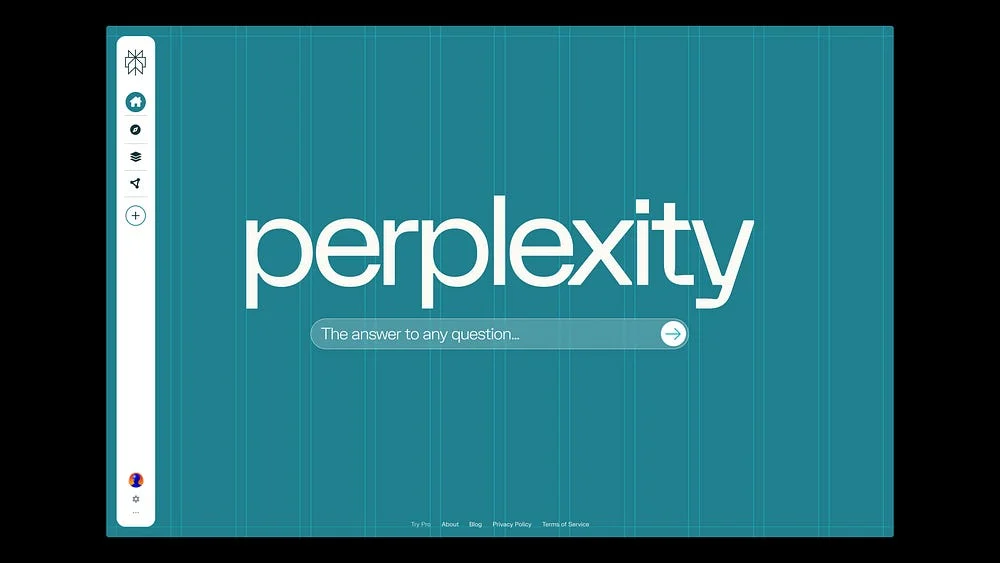 Perplexity-woordmerk in een appvenster op turquoise