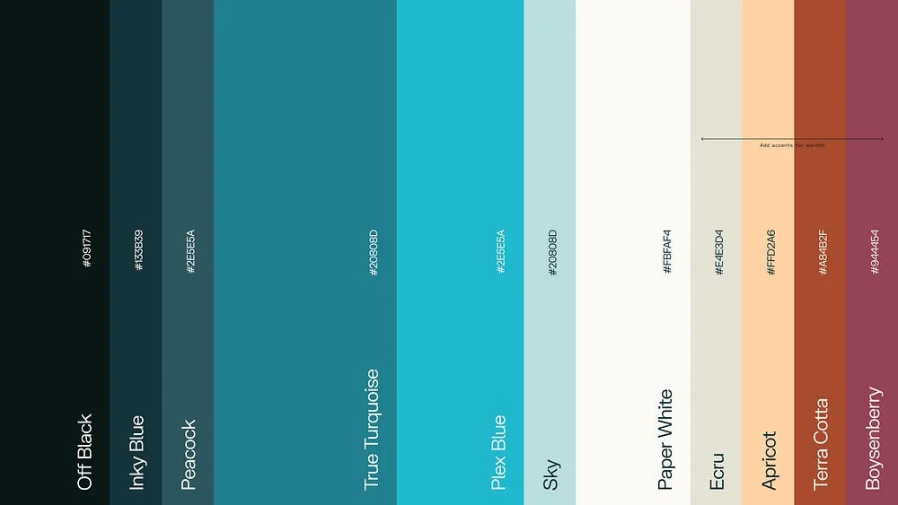 Perplexity-kleurenpalet van turquoise, crème en accenten