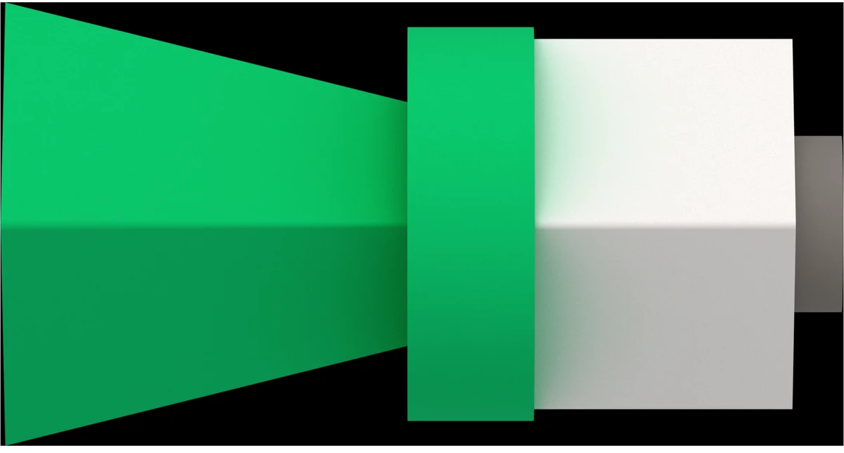 Pienso-3D-render van groene en witte geometrische blokken op zwart