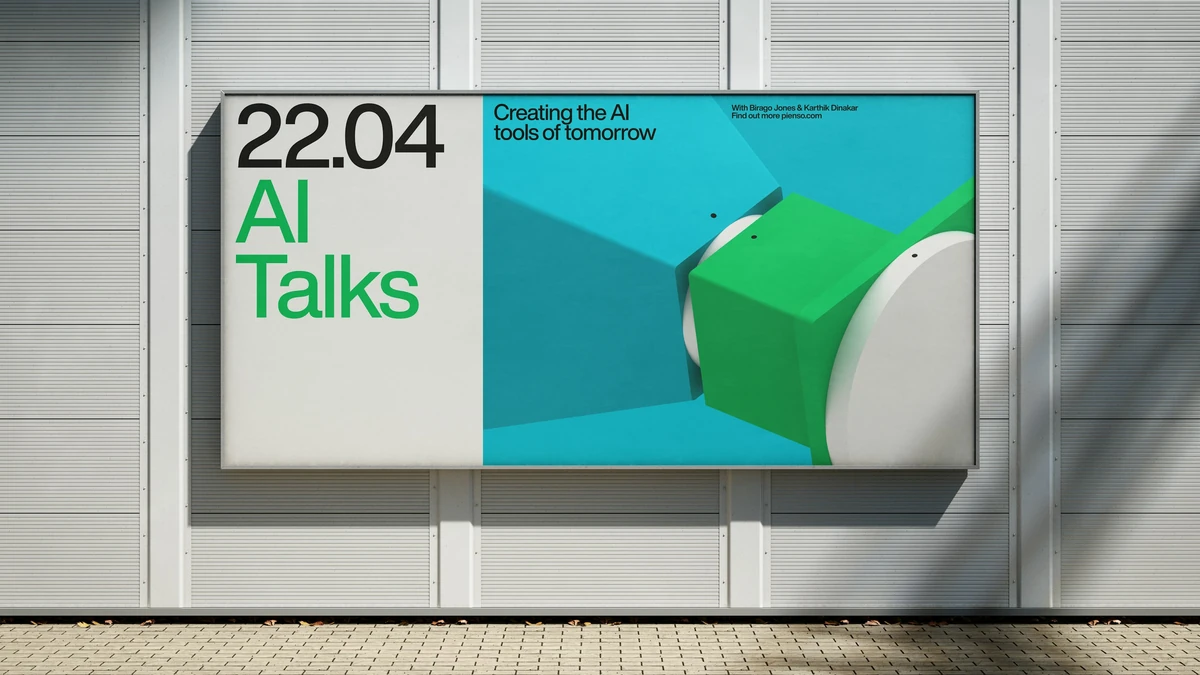 Pienso-poster 'AI Talks' op een scherm