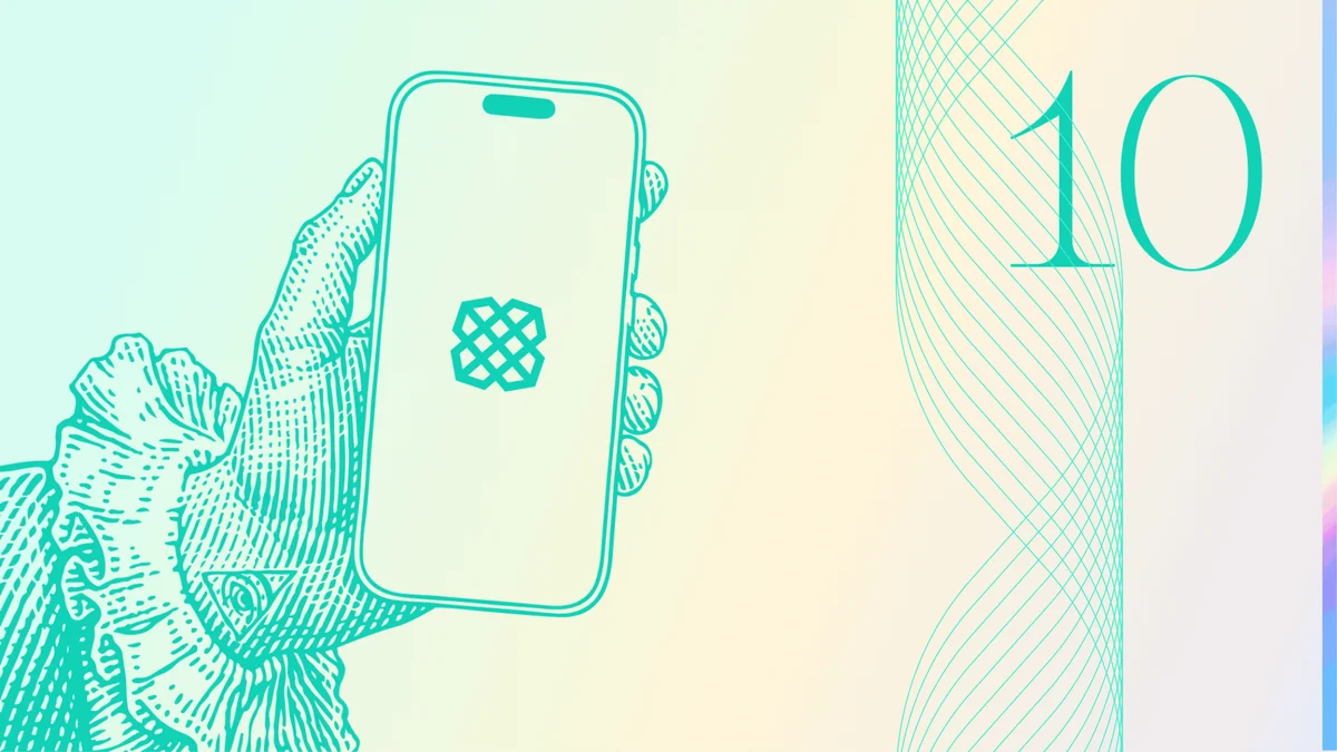 Plaid illustration of a hand holding a phone