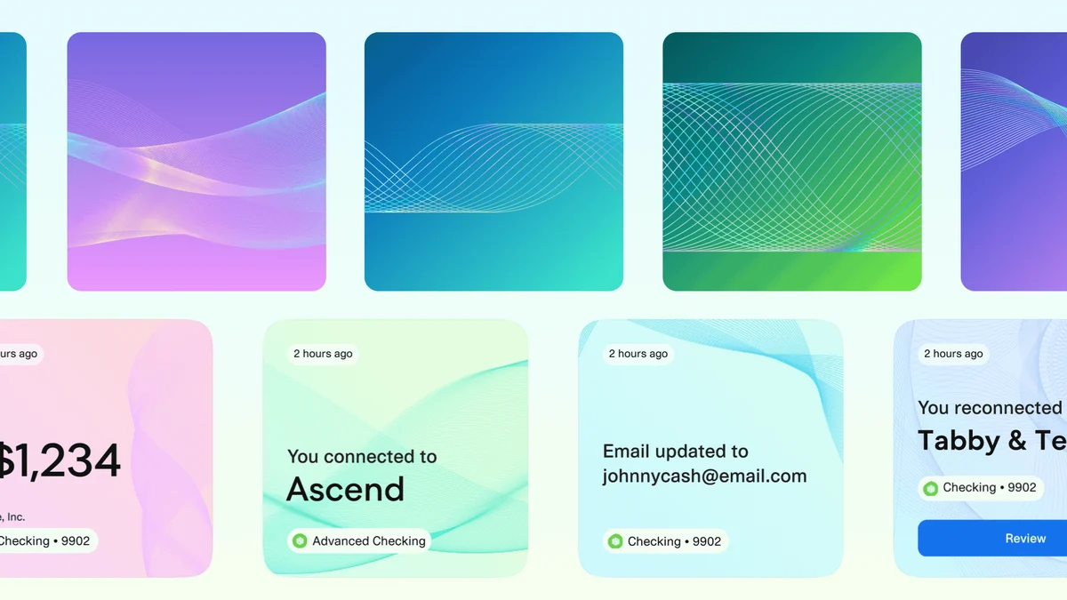 Plaid product cards on pastel gradients