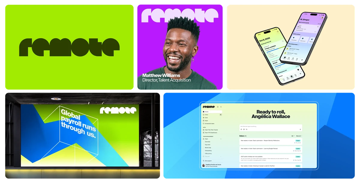 Remote-merktoepassingen: webpagina's, telefoon-UI en een limoengroen billboard