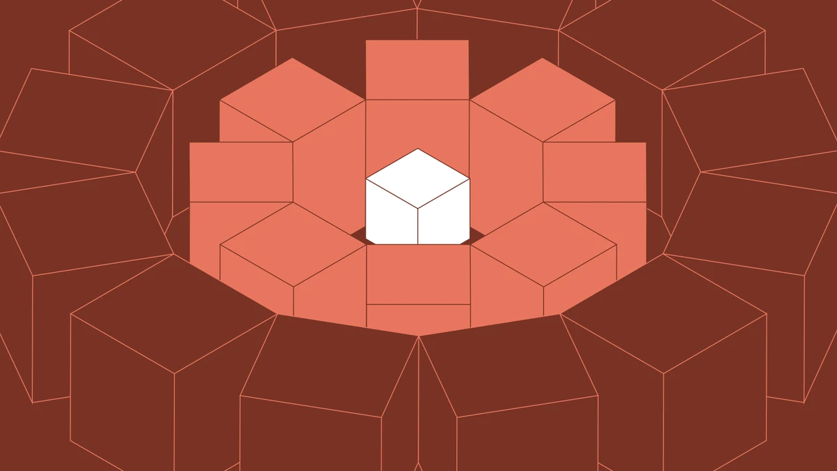 Retool-illustratie: een isometrische kubus op terracotta