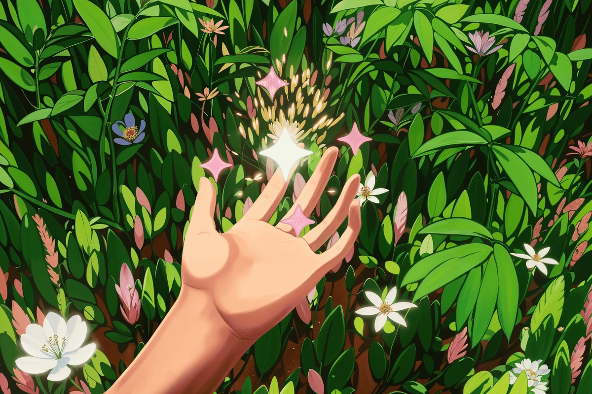 Retool-illustratie: een hand tussen weelderige bladeren