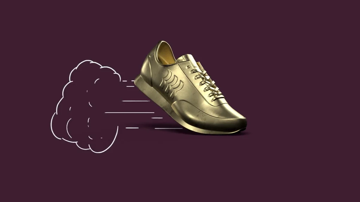 Rippling-illustratie: een gouden sneaker in beweging
