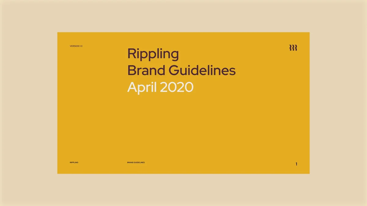 Omslag van de Rippling Brand Guidelines, april 2020