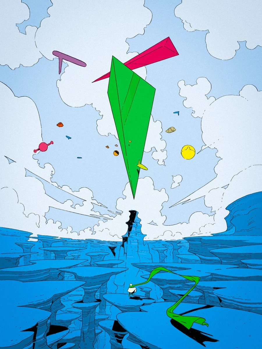 Robinhood illustration: a kite over a blue landscape