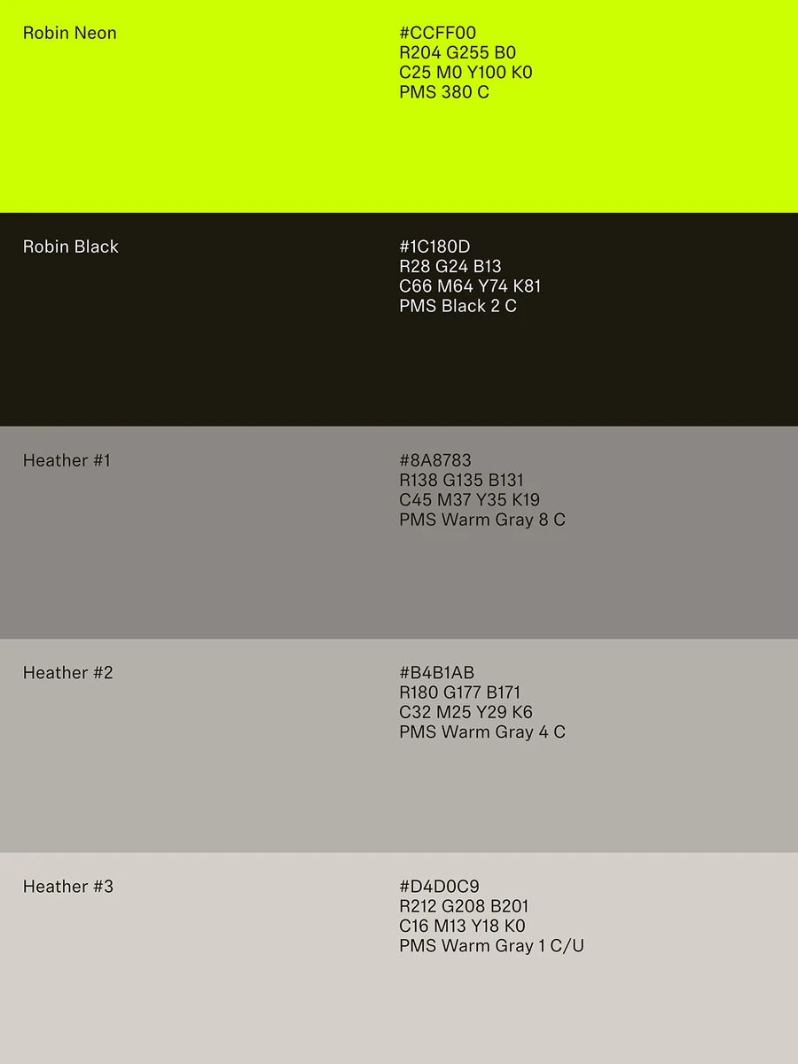 Robinhood colour palette in neon green and greys