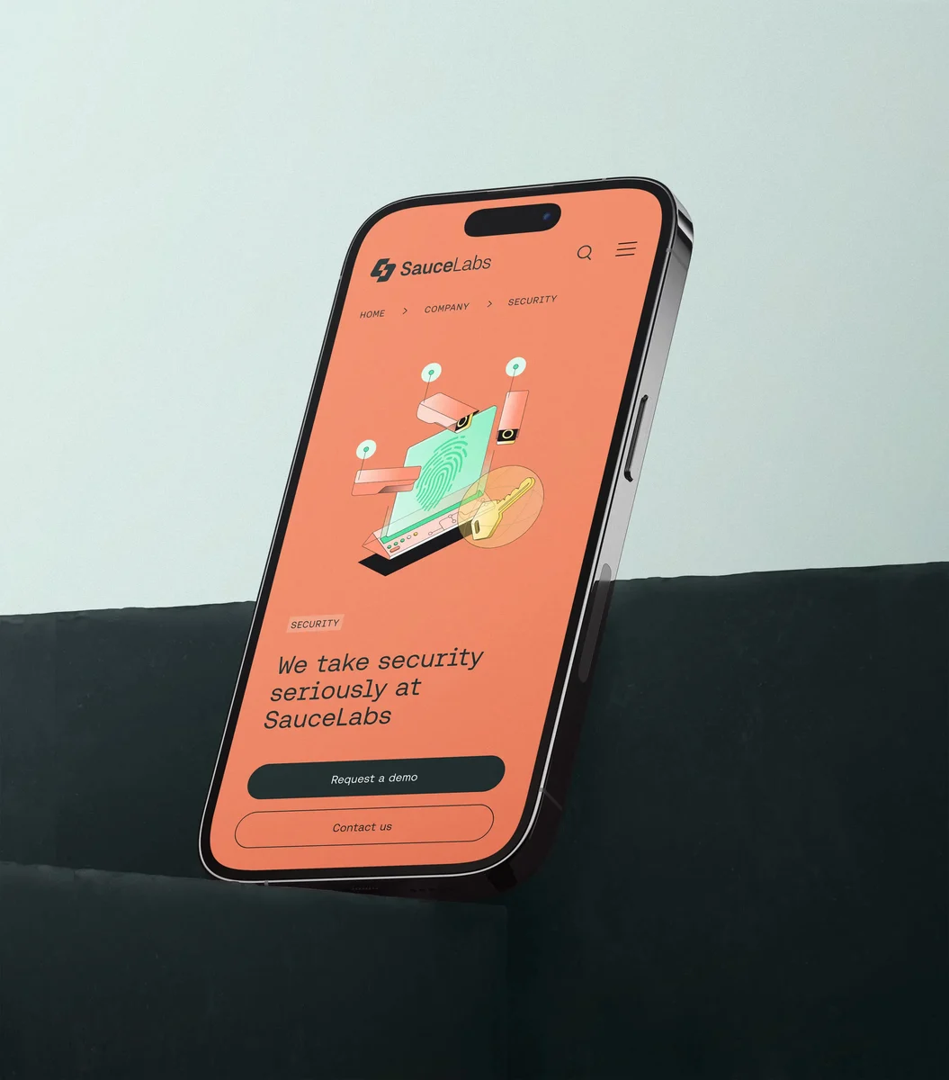Phone with an orange Sauce Labs app screen