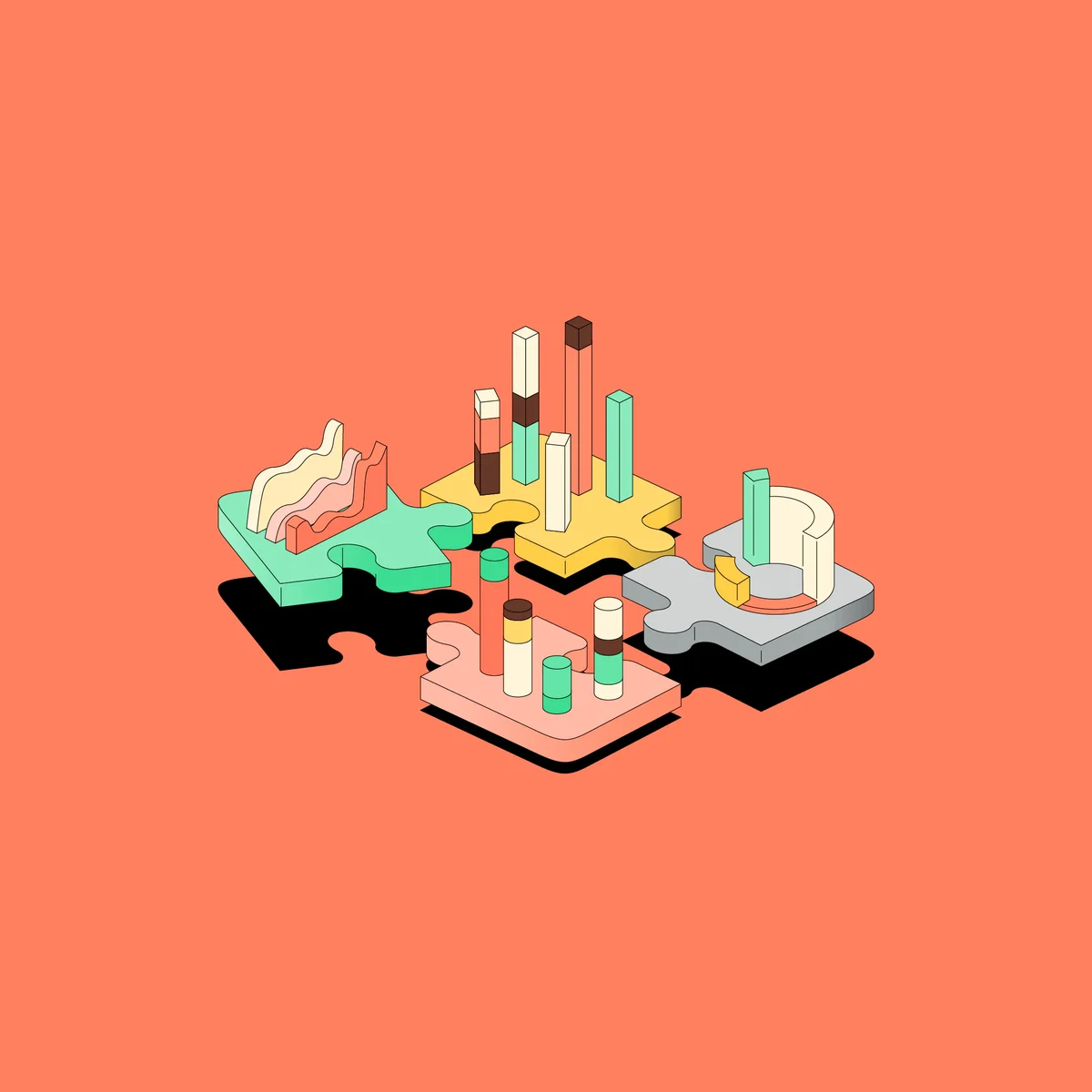 Sauce Labs isometric city illustration on orange