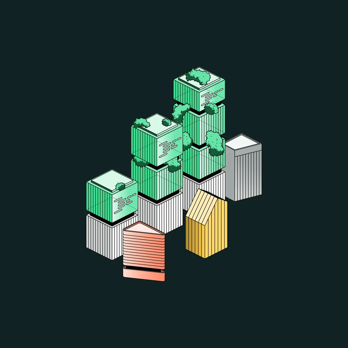 Sauce Labs stacked block illustration on dark green