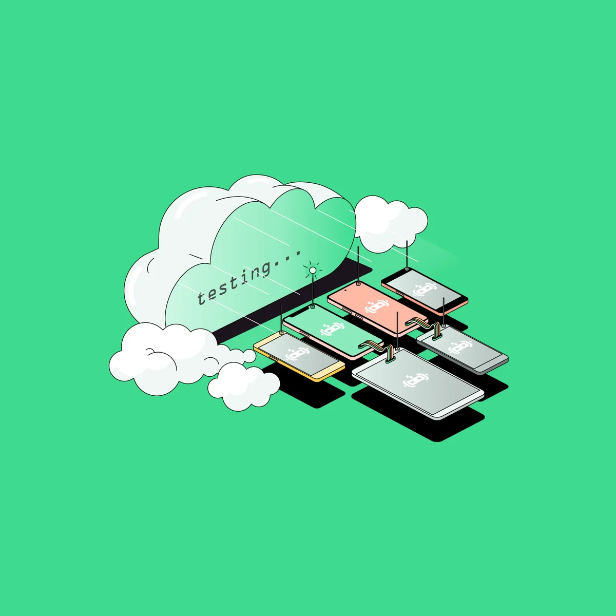 Sauce Labs cloud and device illustration on green