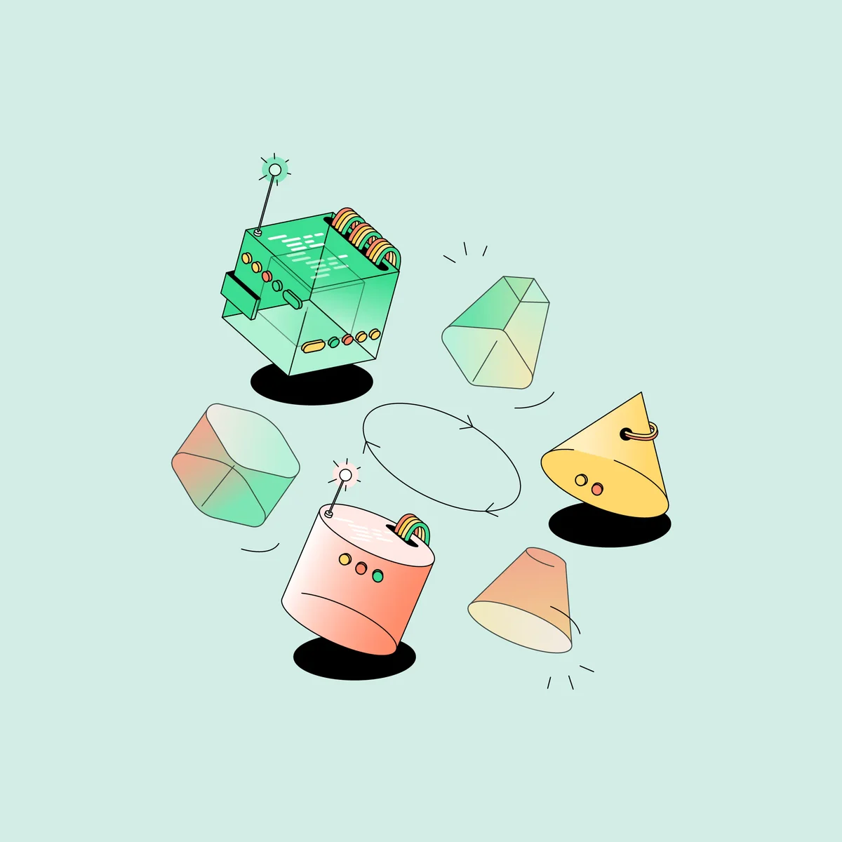 Sauce Labs isometric device illustrations on mint