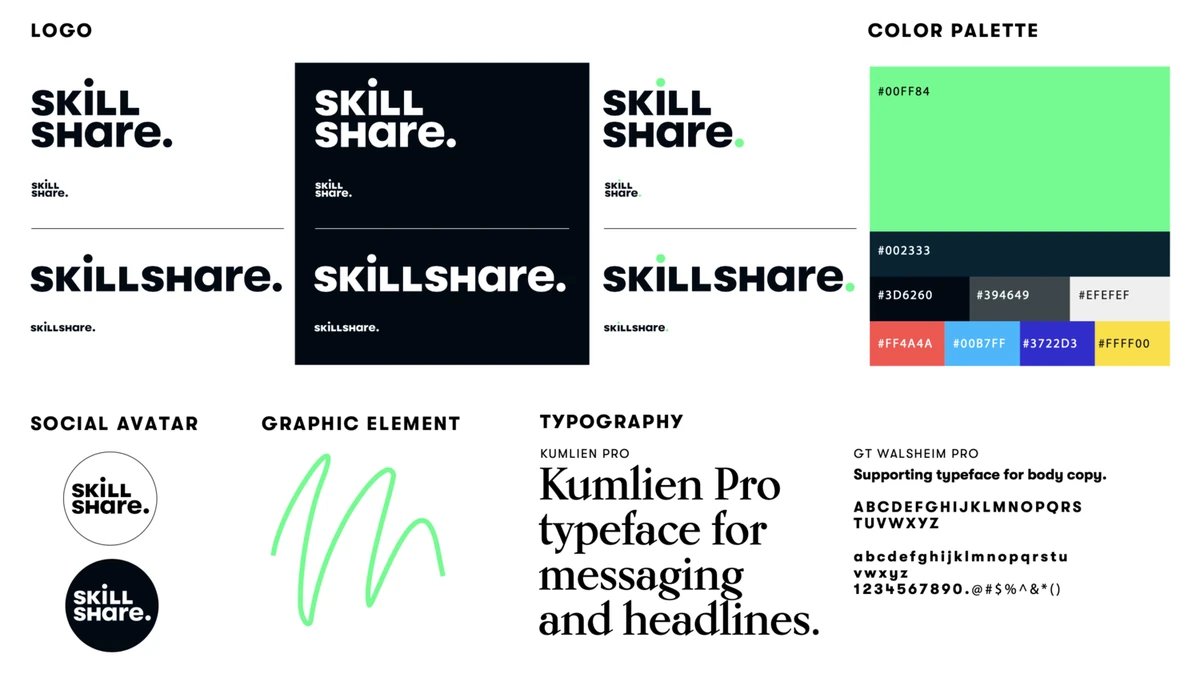Skillshare-blad met logo en typografisch systeem