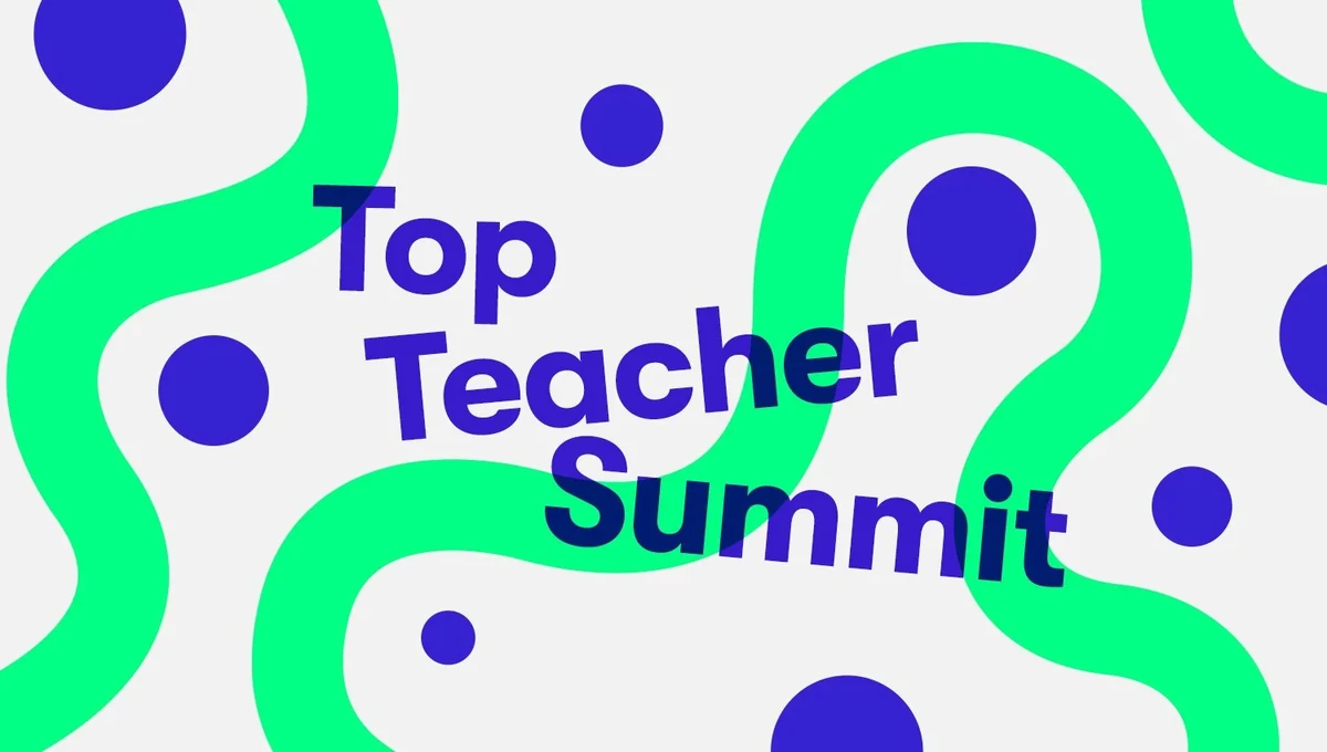 Skillshare-afbeelding 'Top Teacher Summit' in groen en blauw